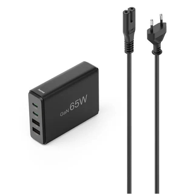 hama-65w-gan-usb-c-ladestation-4-fach-2x-usb-c-pd-2x-usb-a-qc-schwarz-schnelllad image 1