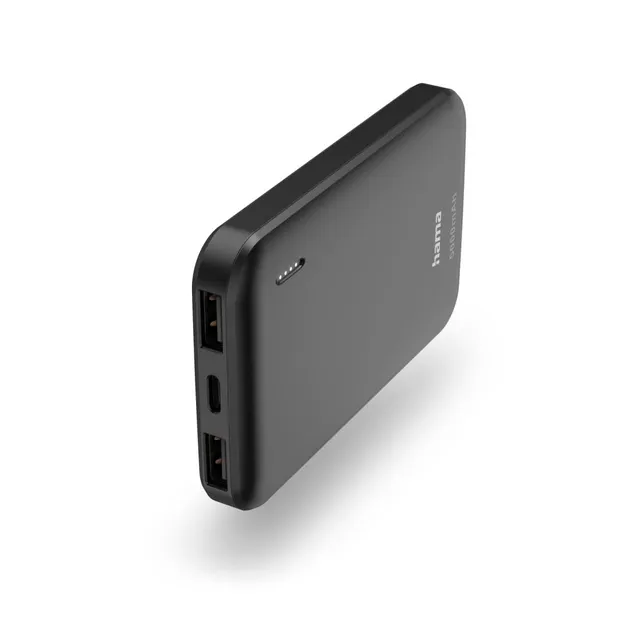 hama-powerbank-pocket-5-5000mah-2x-usb-a-usb-c-eingang-led-anzeige-tragbares-lad image 1