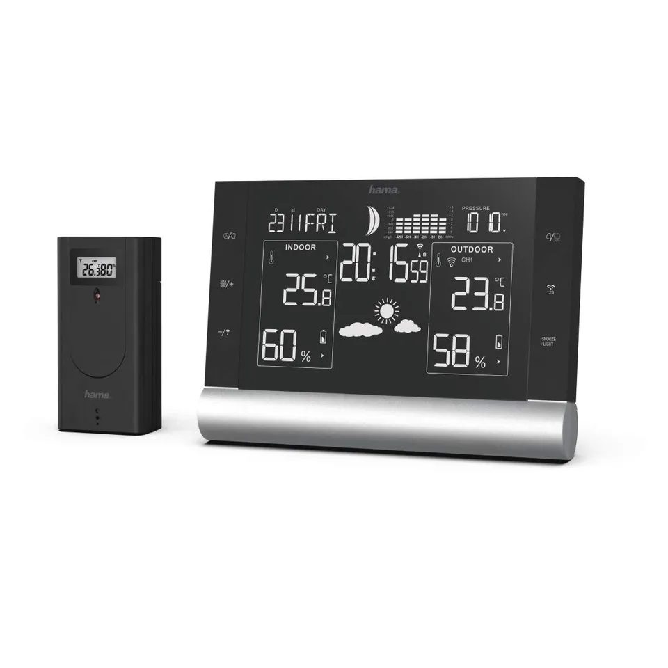 hama-funk-wetterstation-mit-au-ensensor-wettervorhersage-dcf-xxl-display-schwarz image 1