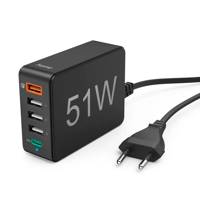 hama-usb-ladestation-5-port-51w-multi-ladeger-t-mit-usb-c-pd-qc-3-0-inkl-1-2m-ka image 1