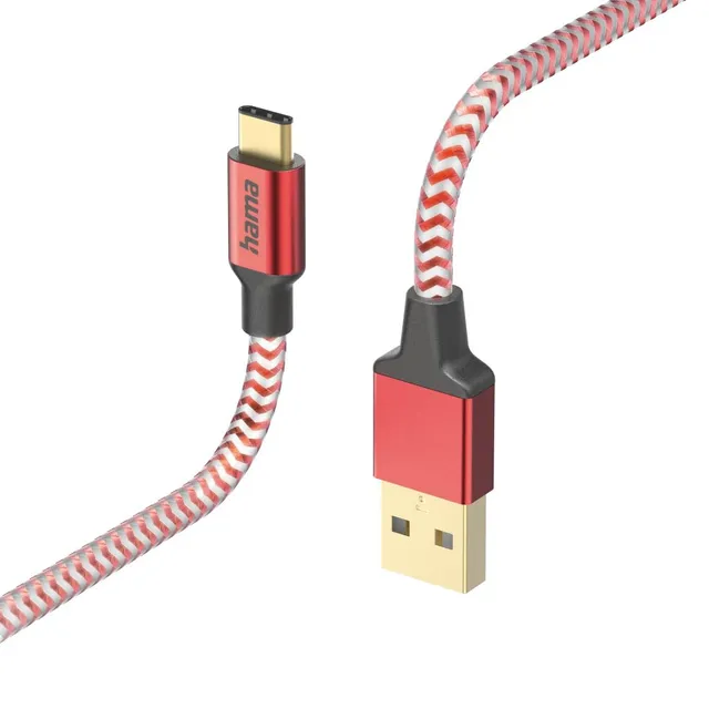 hama-reflective-usb-a-auf-usb-c-ladekabel-nylon-1-5-m-rot image 1