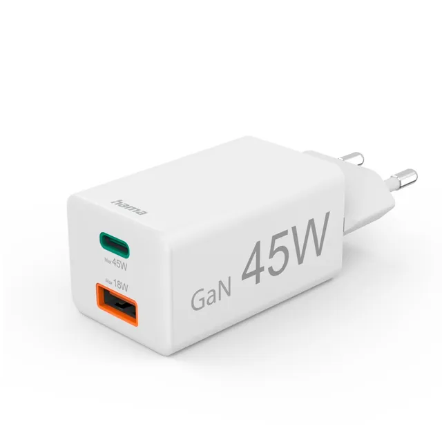 hama-45w-gan-schnellladeger-t-usb-c-usb-a-power-delivery-quick-charge-3-0-kompak image 1