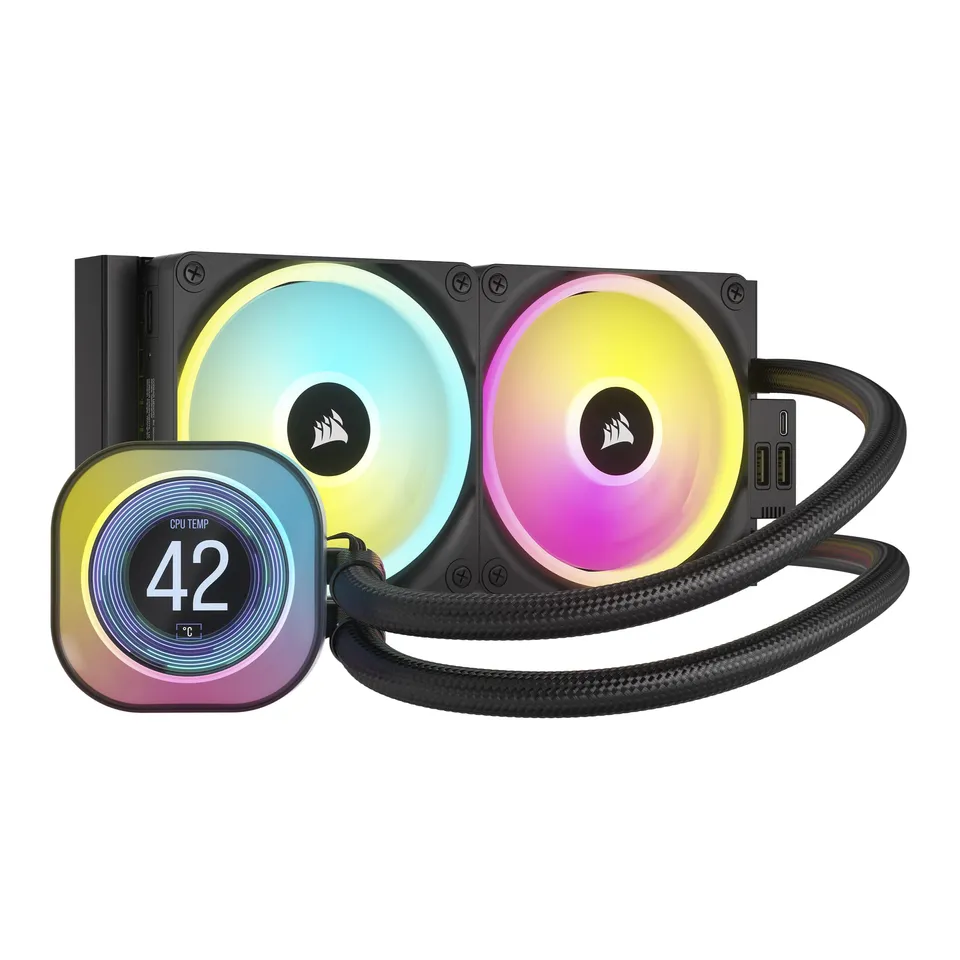 corsair-icue-link-h100i-lcd-fl-ssig-cpu-k-hler-240mm-aio-qx120-rgb-l-fter-2-1-ip image 1