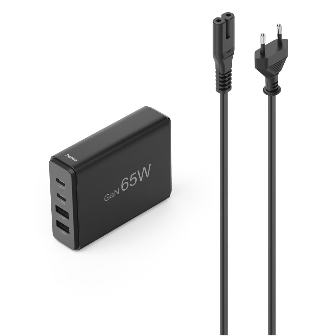 hama-65w-gan-usb-c-ladestation-4-fach-2x-usb-c-pd-2x-usb-a-qc-schwarz-schnelllad image 1