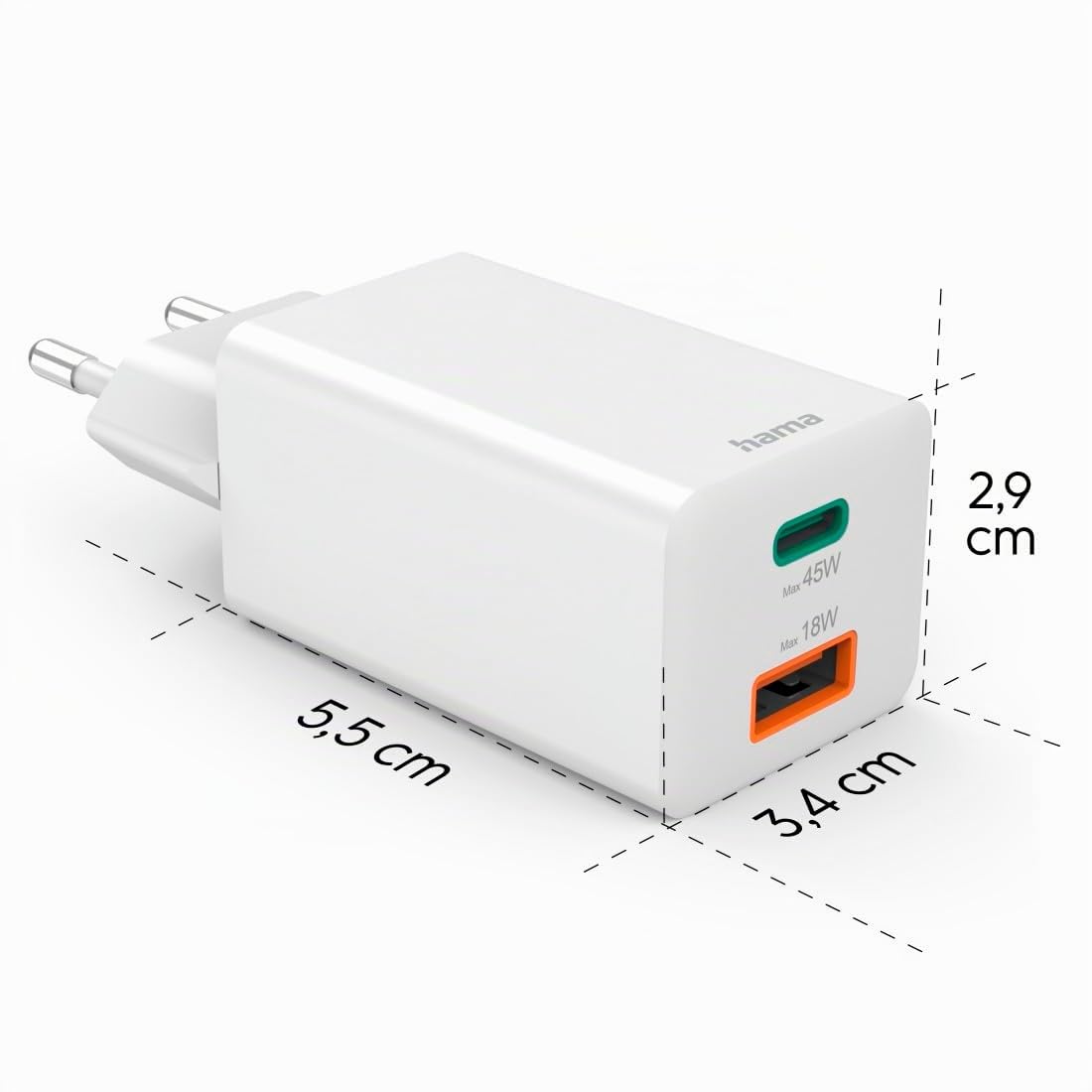 hama-45w-gan-schnellladeger-t-usb-c-usb-a-power-delivery-quick-charge-3-0-kompak image 3