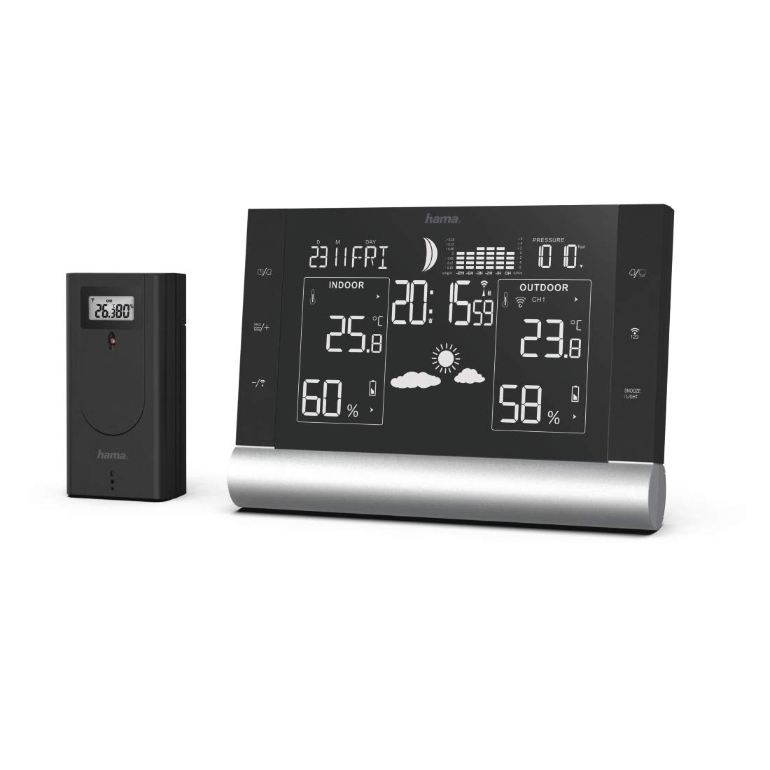 hama-funk-wetterstation-mit-au-ensensor-wettervorhersage-dcf-xxl-display-schwarz image 1