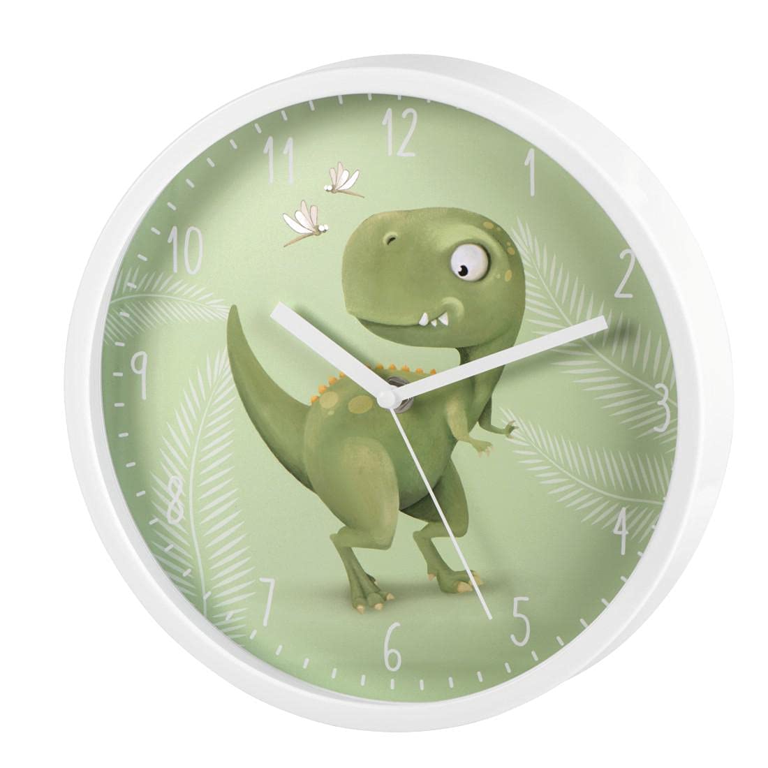 hama-happy-dino-kinder-wanduhr-25-cm-gr-n-lautlose-analoge-lernuhr image 2