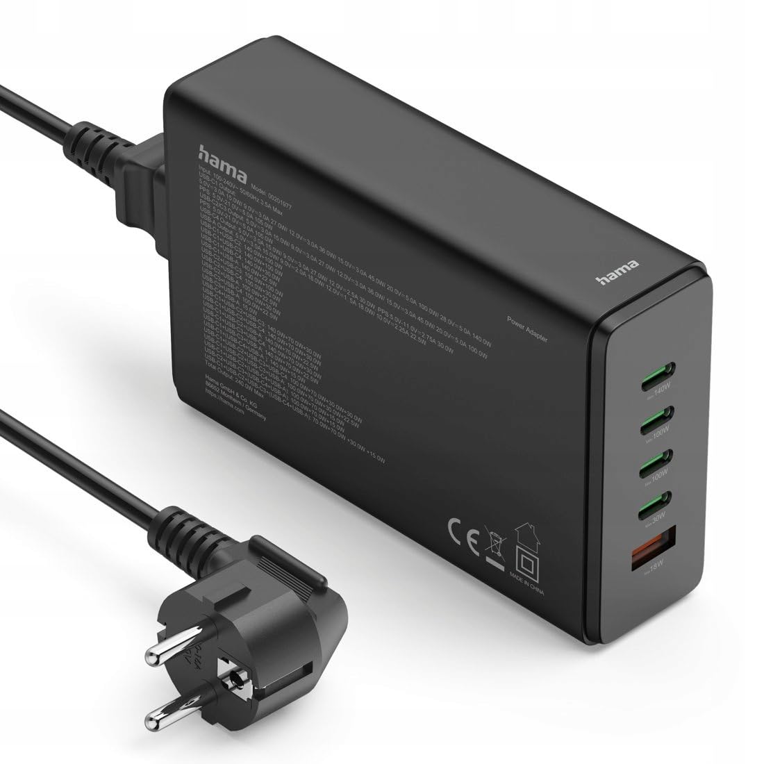 hama-240w-gan-ladestation-mit-5-ports-4x-usb-c-1x-usb-a-pd-3-0-qc-3-0-kompatibel image 4