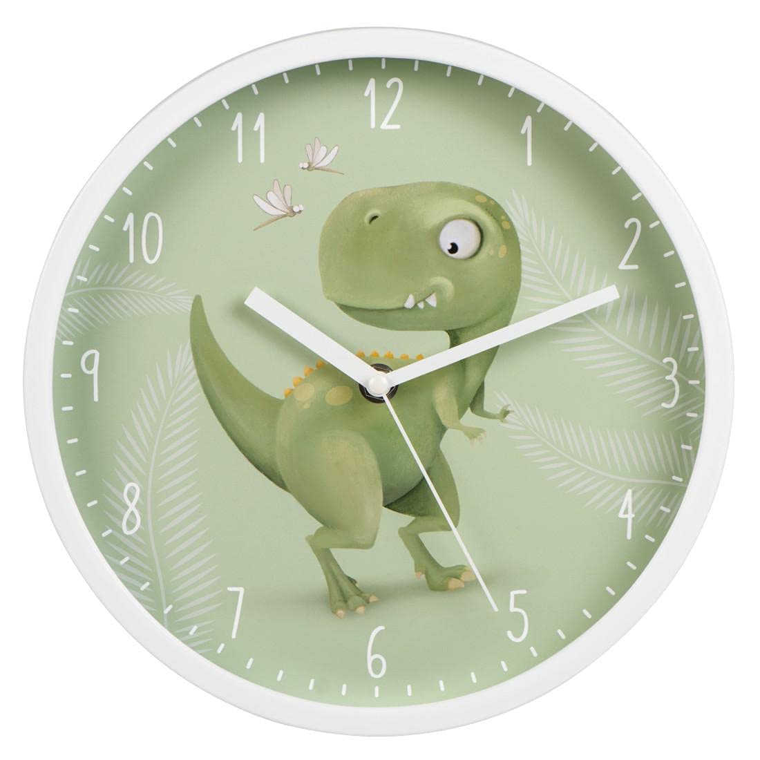 hama-happy-dino-kinder-wanduhr-25-cm-gr-n-lautlose-analoge-lernuhr image 1