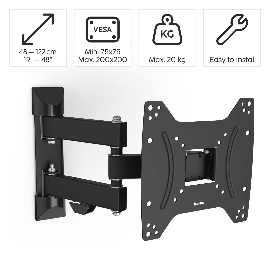 hama-tv-wandhalterung-schwenkbar-neigbar-19-48-zoll-vesa-200x200 image 2