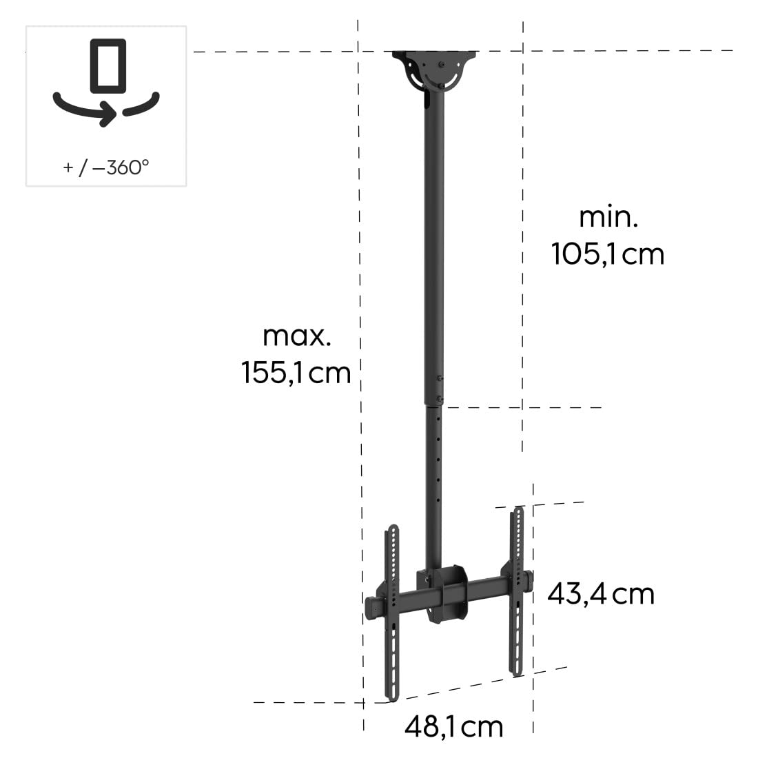 hama-deckenhalterung-f-r-fernseher-32-65-zoll-schwenkbar-neigbar-50-kg image 3