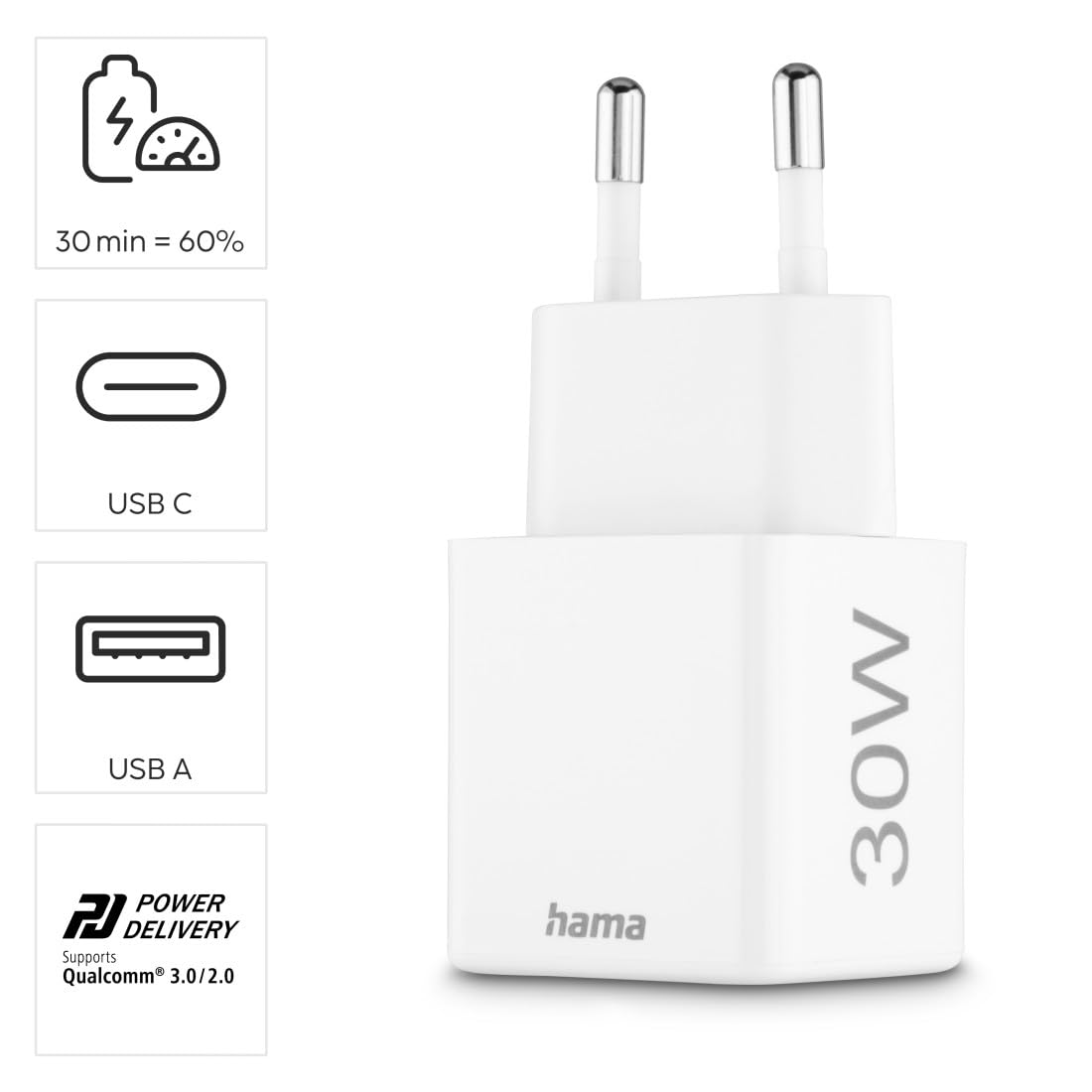 hama-30w-usb-c-usb-a-schnellladeger-t-mit-power-delivery-quick-charge-3-0-mini-n image 2