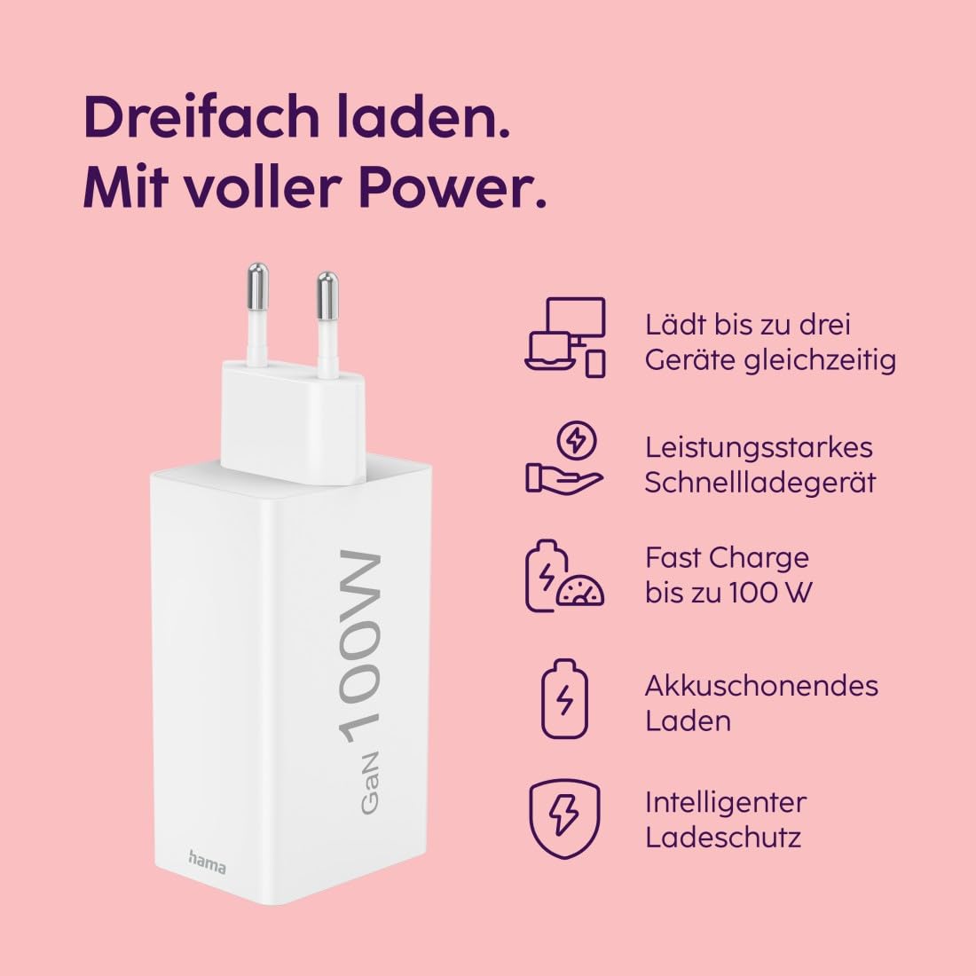 hama-usb-schnellladeger-t-100w-gan-2x-usb-c-1x-usb-a-power-delivery-quick-charge image 2