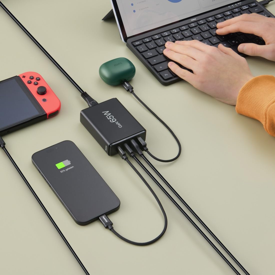 hama-65w-gan-usb-c-ladestation-4-fach-2x-usb-c-pd-2x-usb-a-qc-schwarz-schnelllad image 7