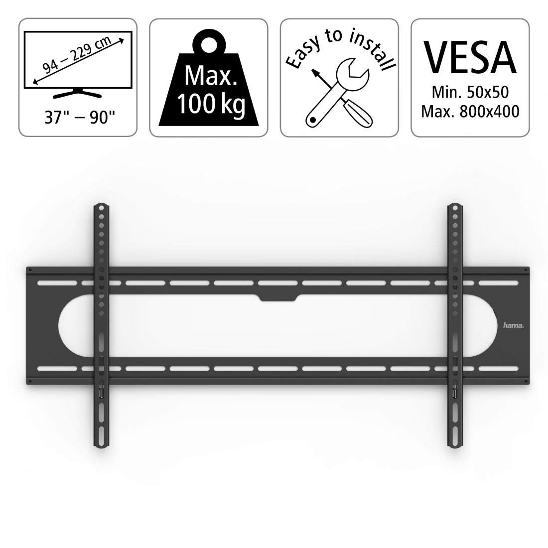 hama-tv-wandhalterung-flach-starr-37-90-zoll-vesa-bis-800x400-bis-100-kg image 2