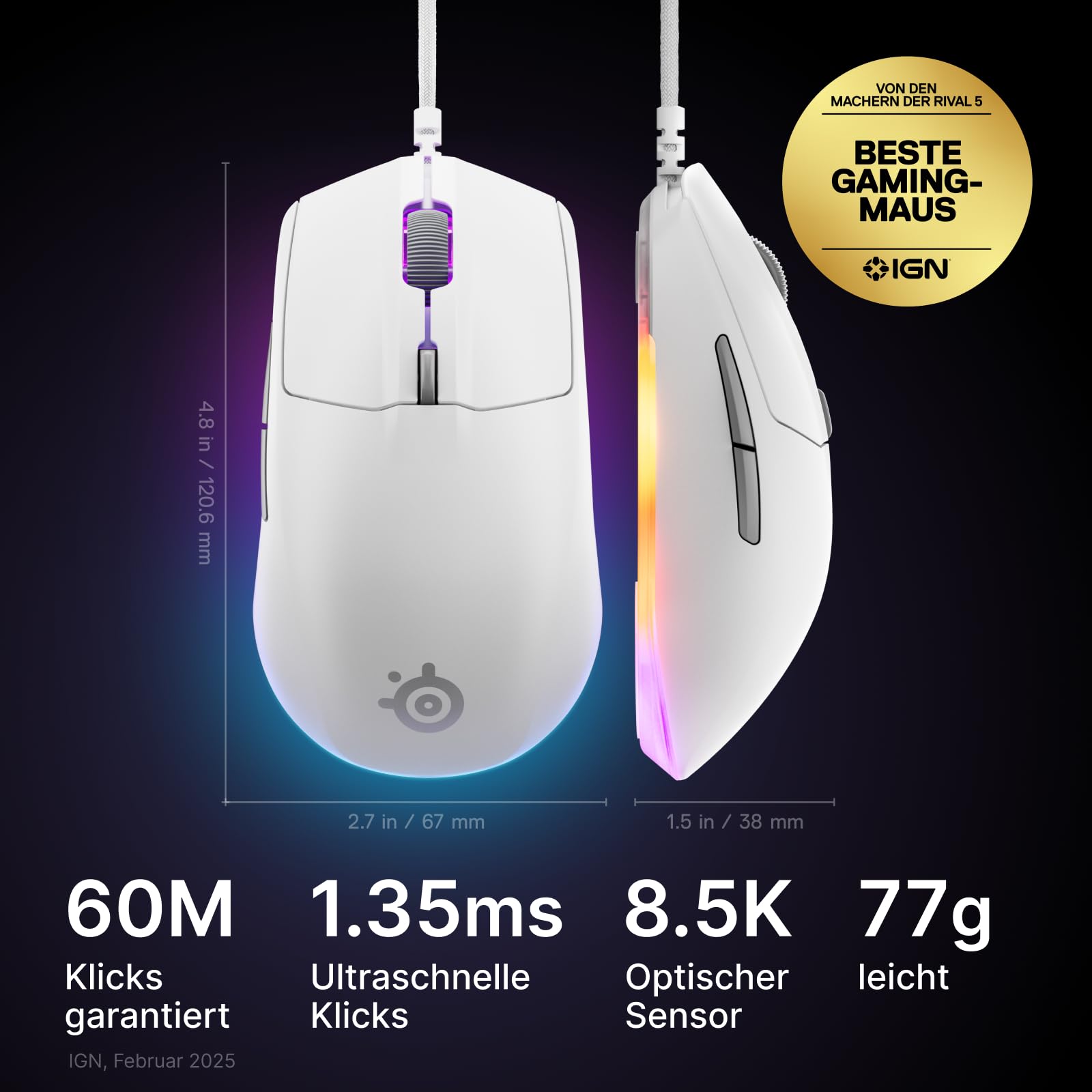 steelseries-rival-3-gen-2-gaming-maus-truemove-core-8-500-dpi-77-g-rgb-wei-kabel image 2