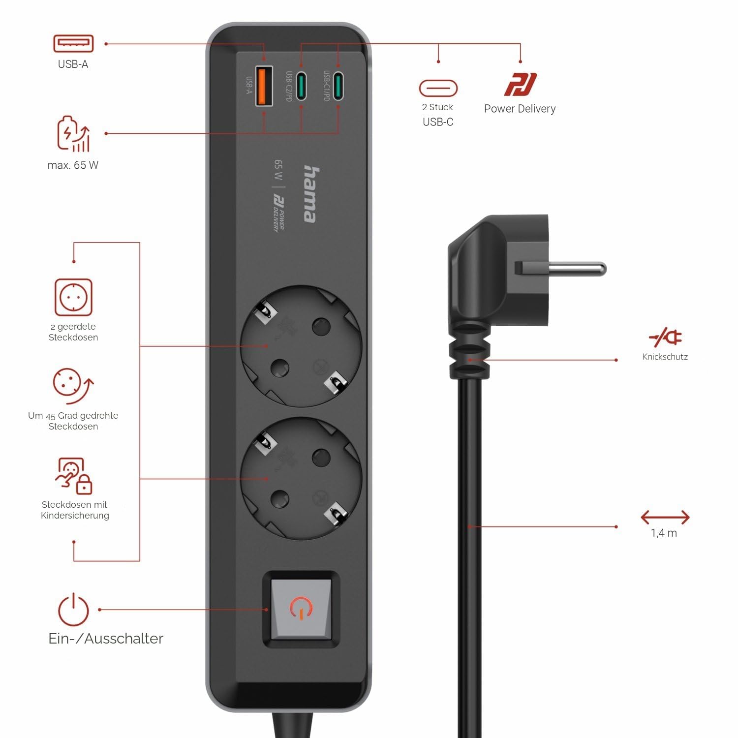 hama-5in1-steckdosenleiste-mit-65w-usb-c-ladefunktion-2-steckdosen-1x-usb-a-2x-u image 2