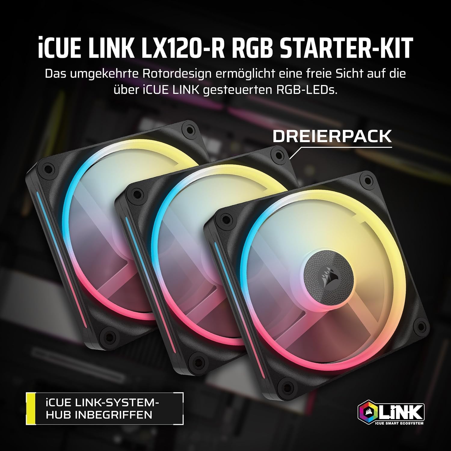 corsair-icue-link-lx120-r-rgb-120mm-pwm-reversed-l-fter-3er-pack-mit-doppel-lich image 2
