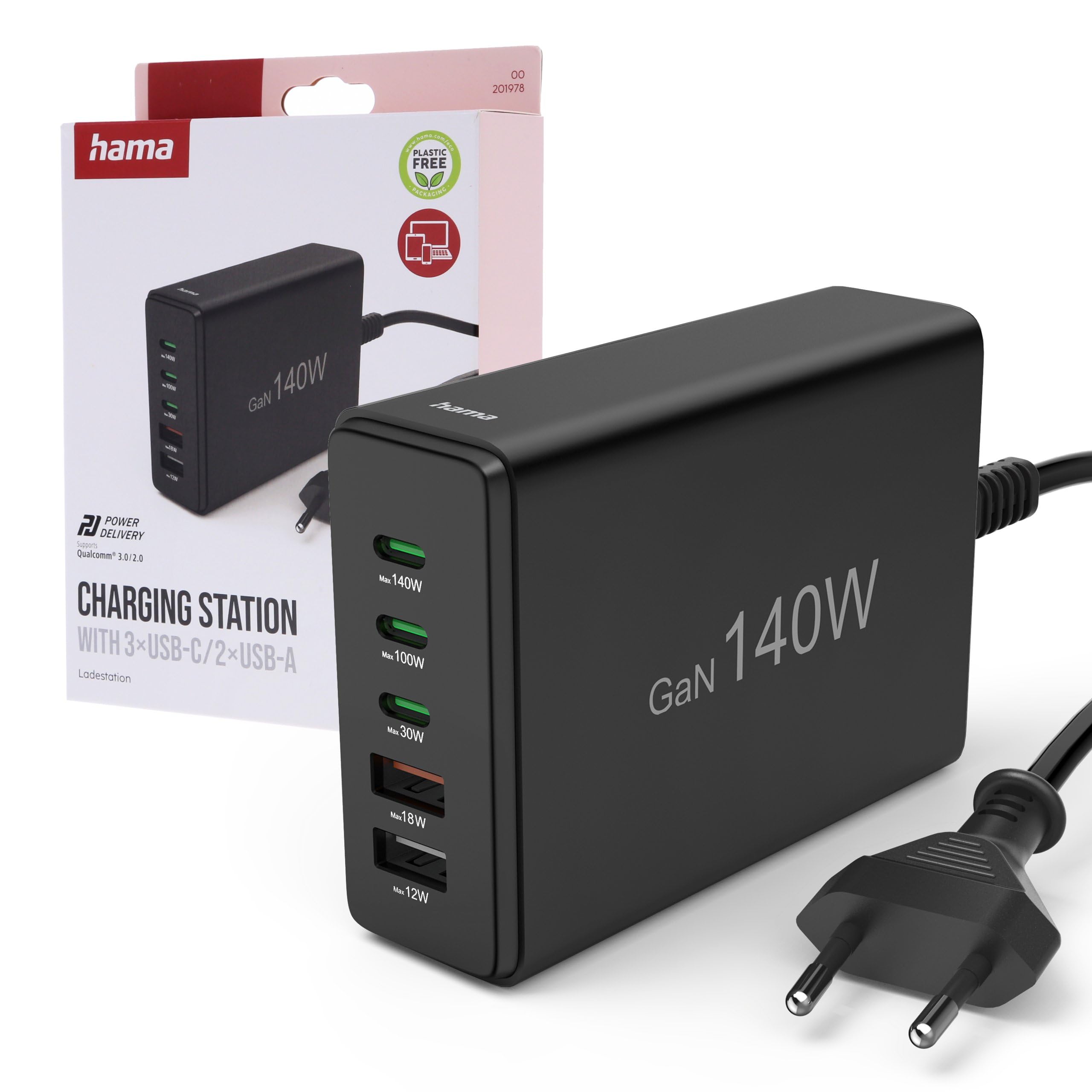 hama-240w-gan-ladestation-mit-5-ports-4x-usb-c-1x-usb-a-pd-3-0-qc-3-0-kompatibel image 8