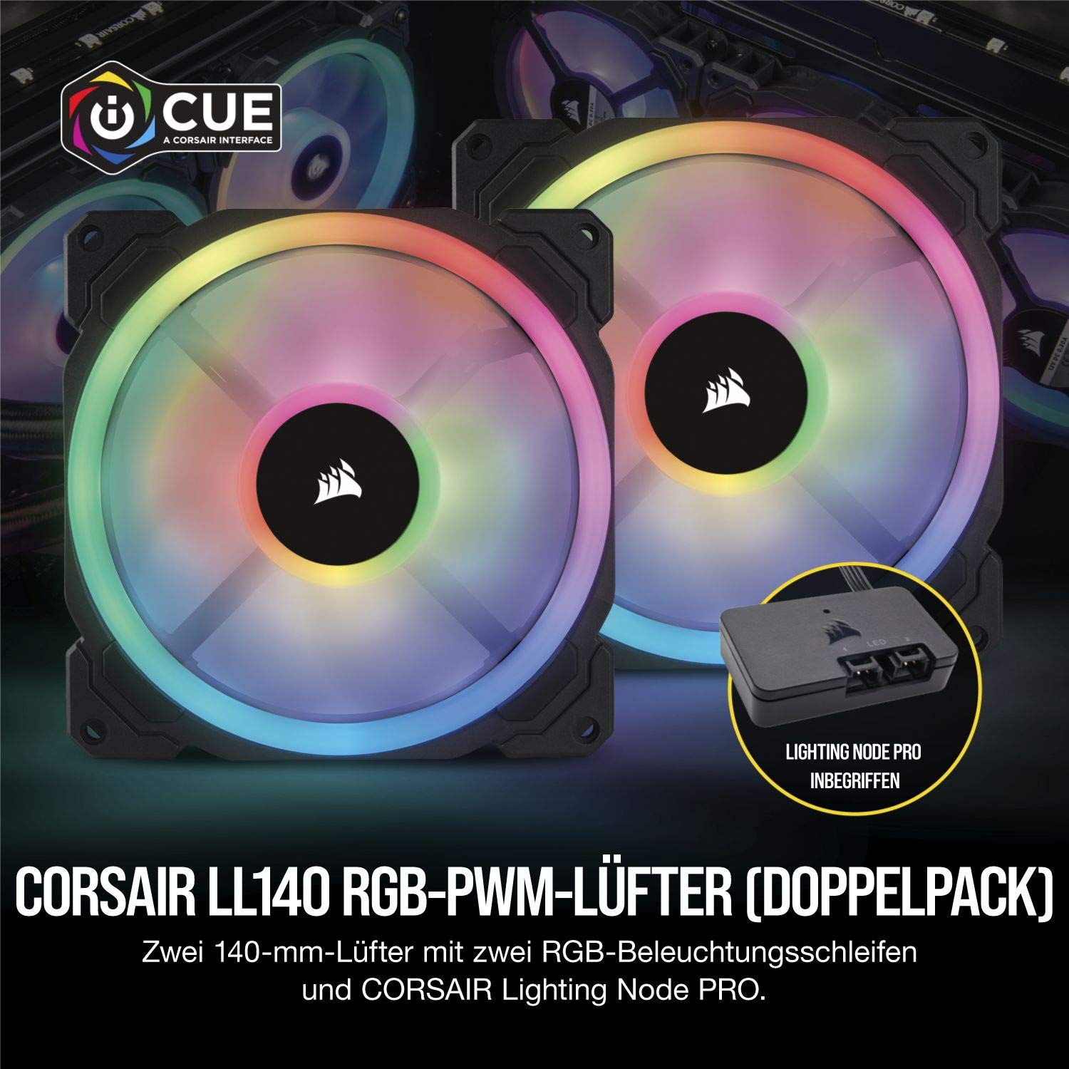 corsair-ll140-rgb-led-pwm-pc-geh-usel-fter-140-mm-2er-pack-schwarz-mit-lighting- image 2