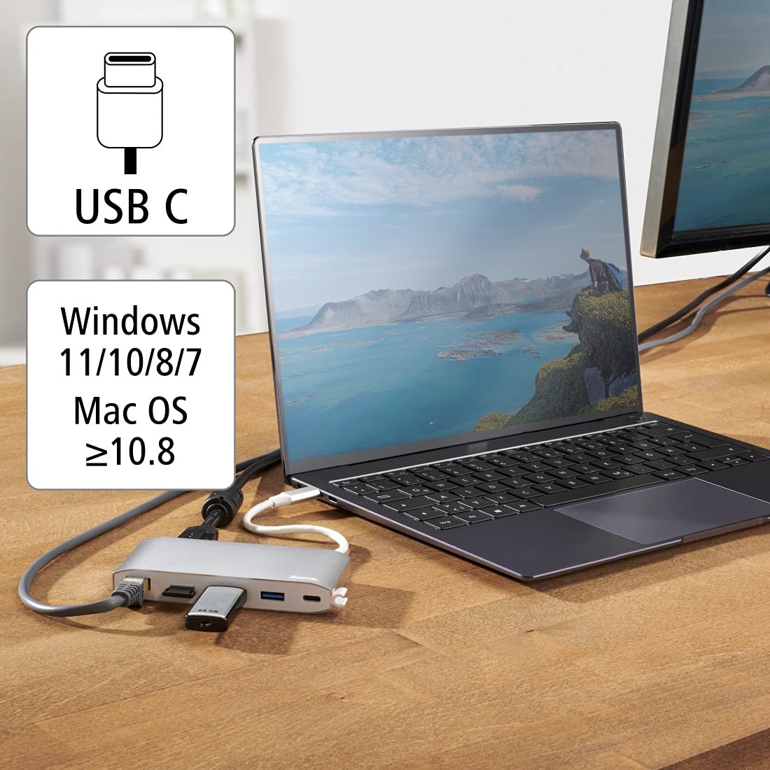 hama-8in1-usb-c-dockingstation-multiport-adapter-hdmi-4k-vga-3x-usb-a-usb-c-lan- image 2