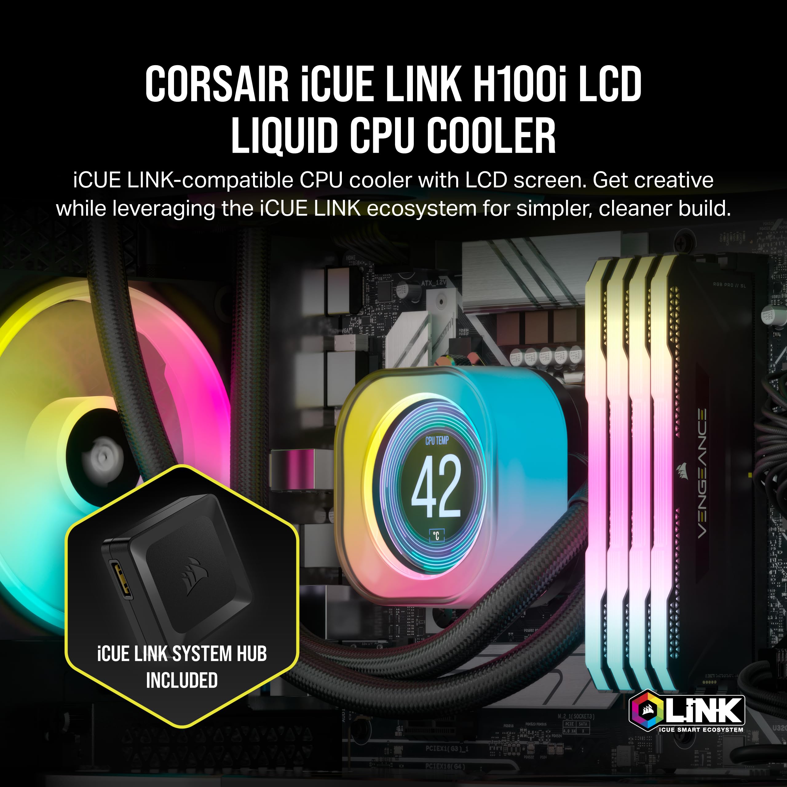 corsair-icue-link-h100i-lcd-fl-ssig-cpu-k-hler-240mm-aio-qx120-rgb-l-fter-2-1-ip image 2