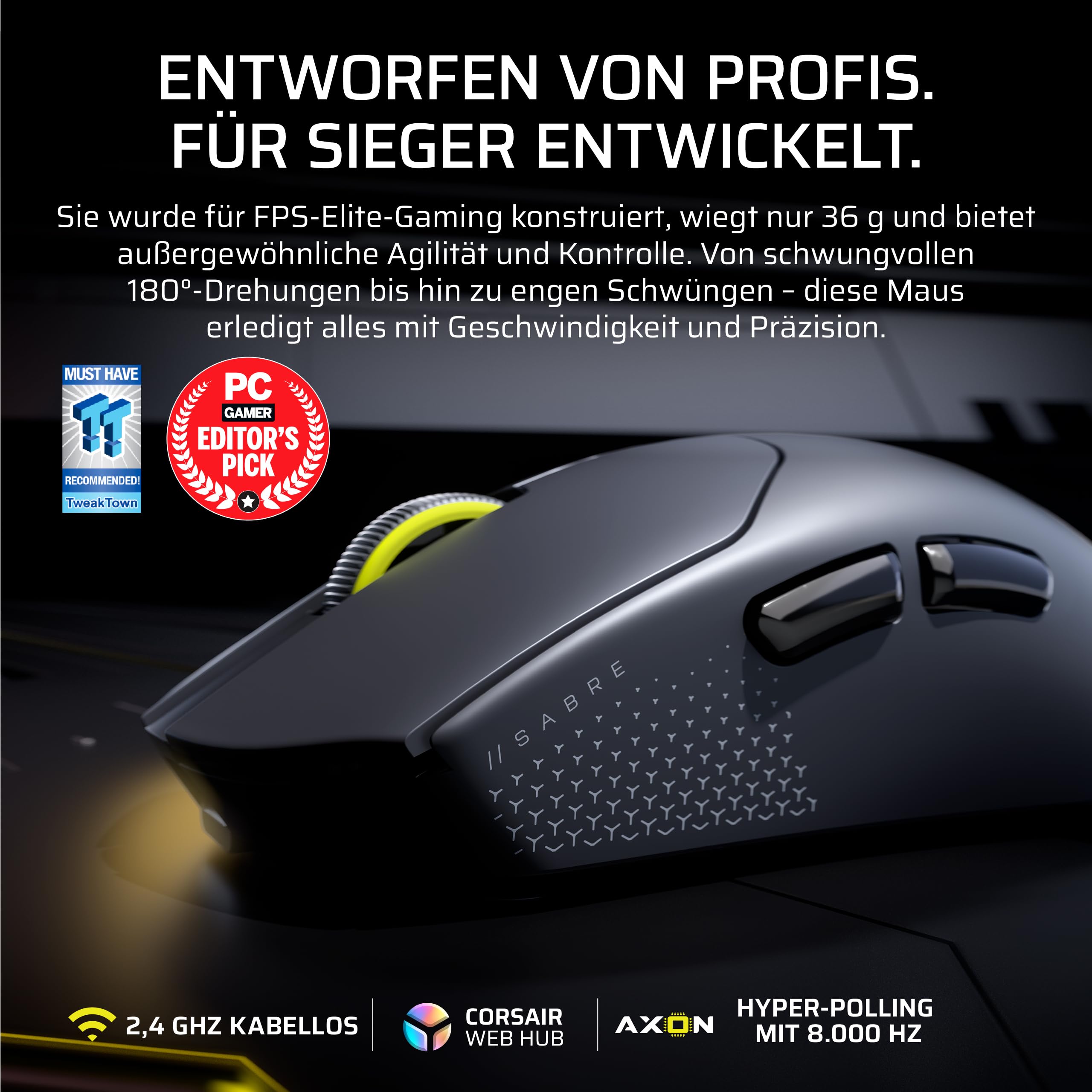 corsair-sabre-v2-pro-ultralight-wireless-fps-gaming-maus-schwarz-33k-dpi-36g image 2
