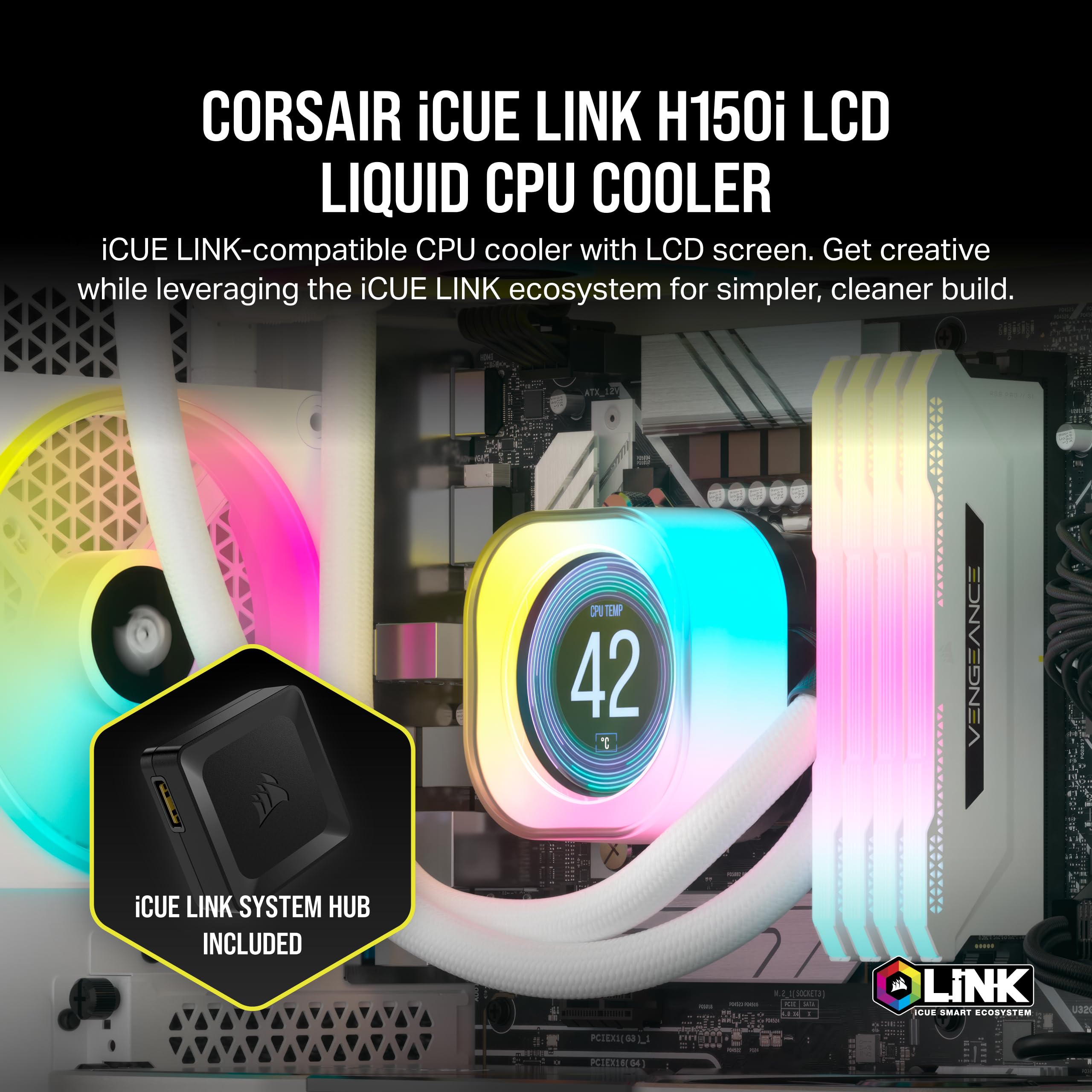 corsair-icue-link-h150i-lcd-360mm-aio-cpu-wasserk-hlung-wei-e-version-mit-2-1-ip image 2