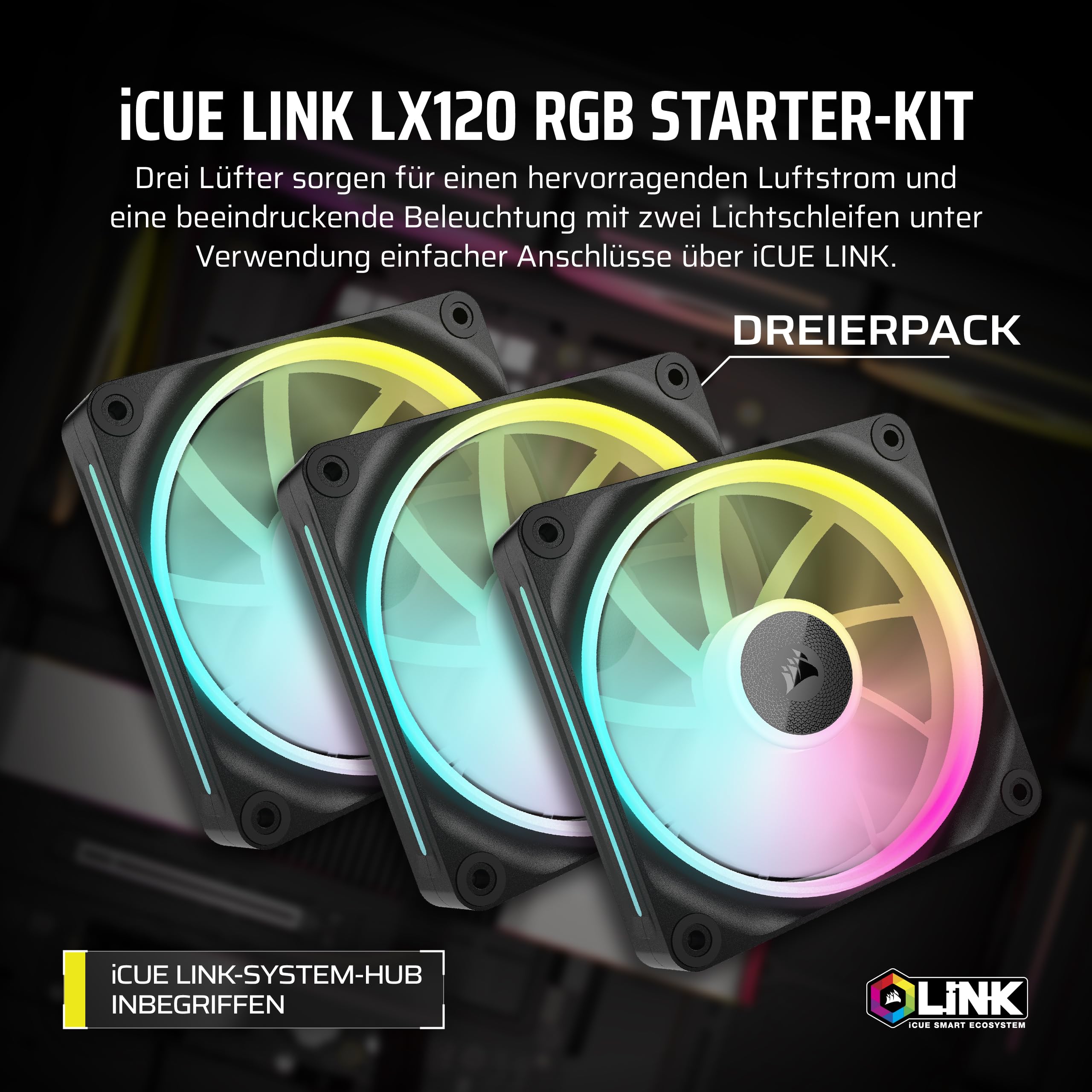 corsair-icue-link-lx120-rgb-120mm-pwm-l-fter-3er-pack-mit-doppel-lichtschleifen- image 2
